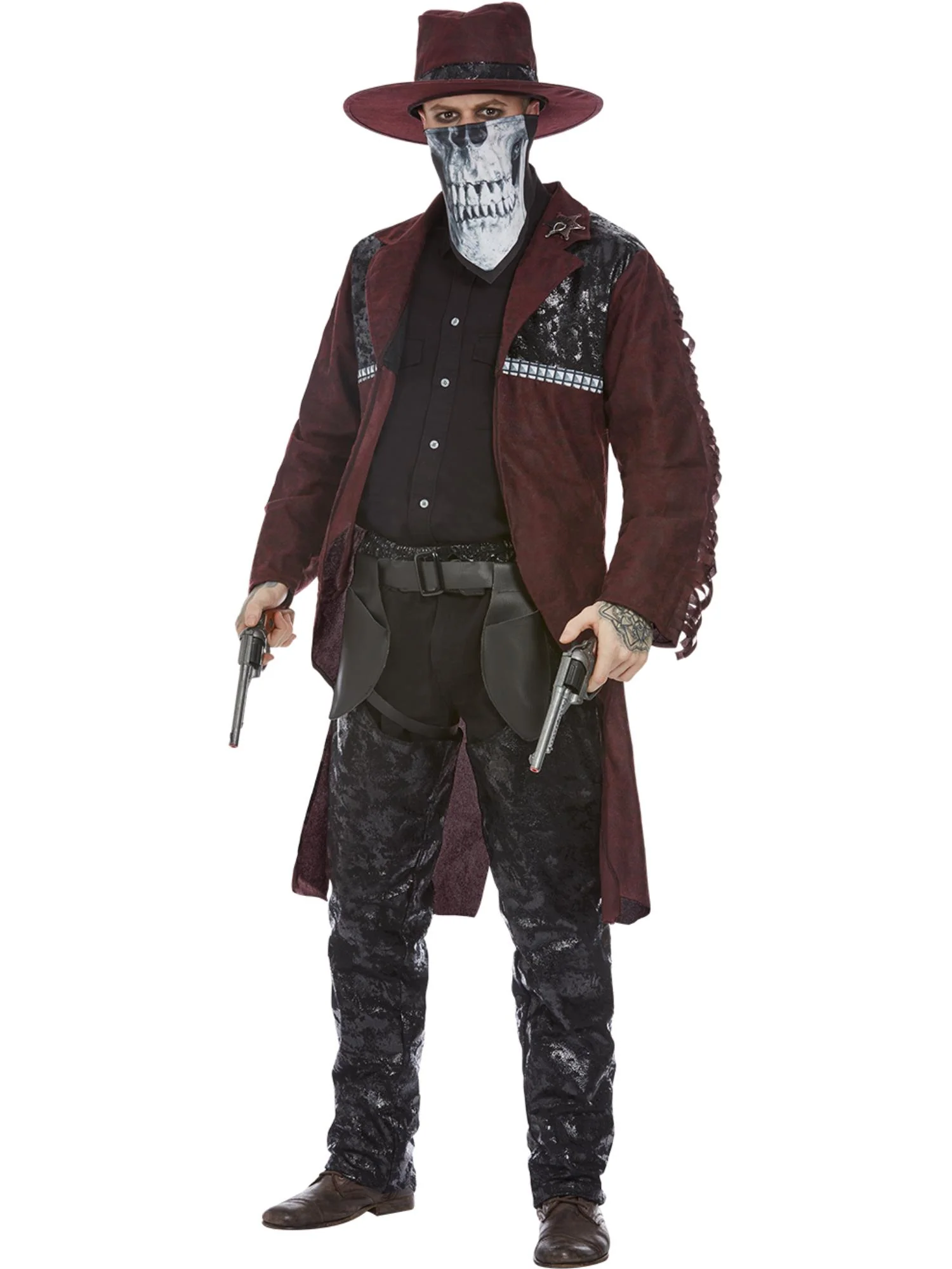 Mens Deluxe Dark Spirit Western Cowboy Costume, Burgundy - Image 4